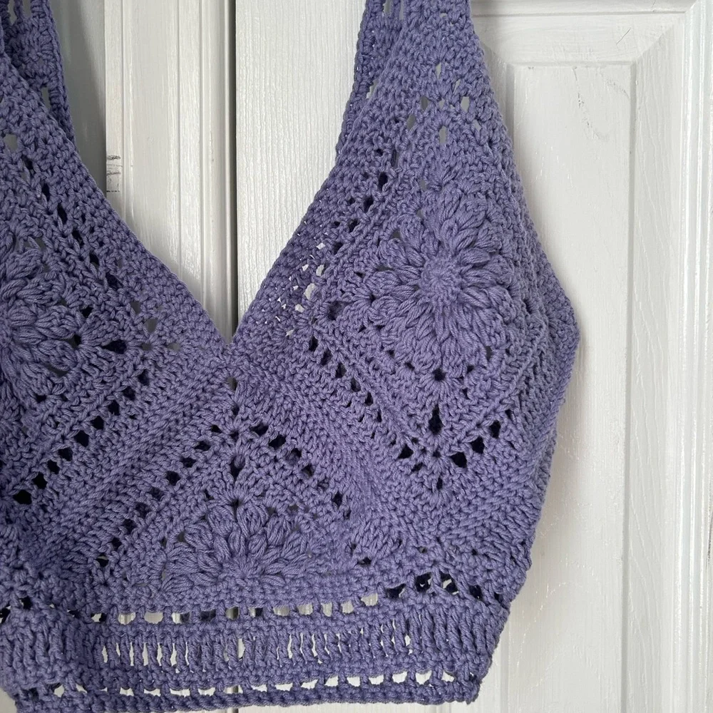 Handmade! Purple Crochet Knit Tank Top - Picture 3 of 5
